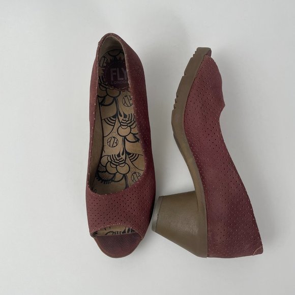 Fly London Frey Peep Toe Peeptoe Leather Heels, Smoky Purple, Size 9/9.5 (40) - Picture 7 of 10